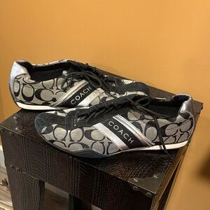 Coach Silver and Black Logo Low-Top Sneakers